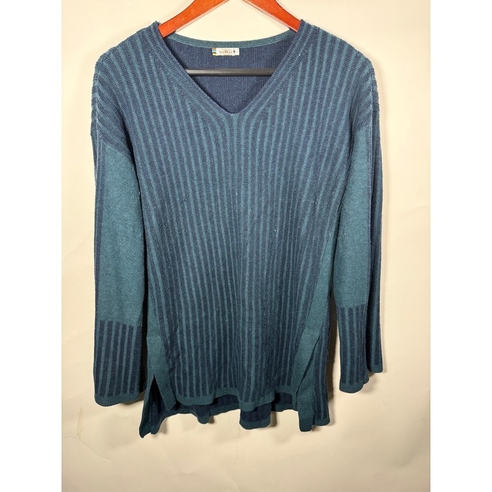 S.Woolf Mens Striped V Neck Long Sleeve Sweater Blue Teal Size‎ M